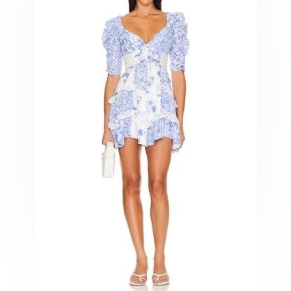 For Love & Lemons Rosalyn Mini Dress in Blue size L NWT - Picture 3 of 6